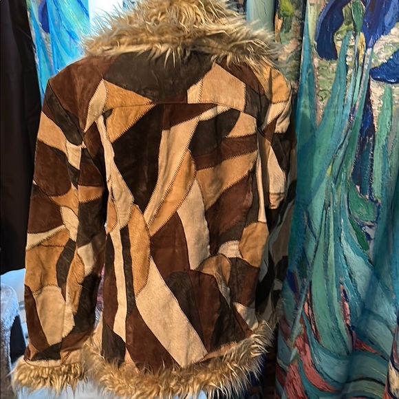 Patchwork Leather Jacket with Faux Fur Trim - Picture 2 of 9